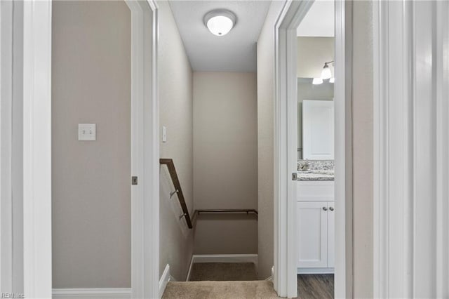 248 Pinner St, Suffolk, VA 23434 - stairs featuring baseboards and carpet