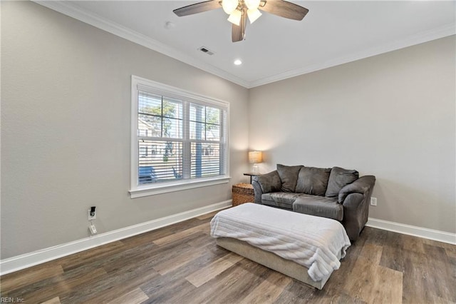 248 Pinner St, Suffolk, VA 23434 - sitting room with ornamental molding, wood finished floors, a ceiling fan, baseboards, and recessed lighting