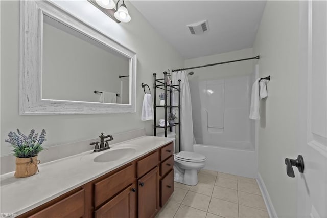 110 Lands End Dr, Elizabeth City, NC 27909 - full bath featuring tile patterned floors, vanity, toilet, shower / bath combination with curtain, and baseboards