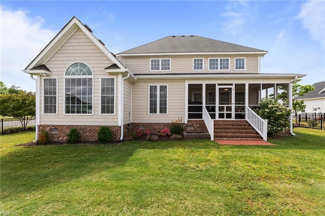 110 Lands End Dr, Elizabeth City, NC 27909 - back of house with a sunroom, crawl space, and roof with shingles