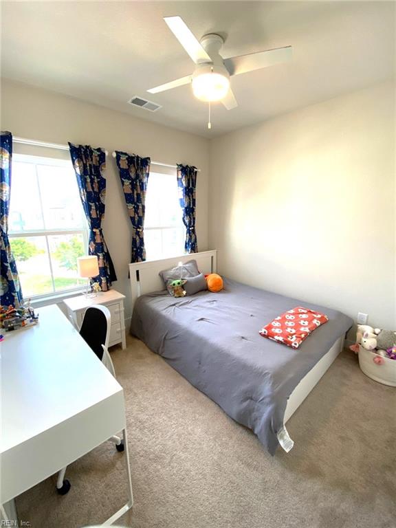 1011 Gabion Way, Chesapeake, VA 23323 - bedroom with light carpet and ceiling fan