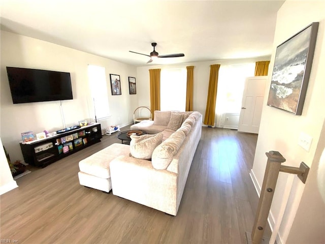 1011 Gabion Way, Chesapeake, VA 23323 - living room featuring wood finished floors, a ceiling fan, and baseboards