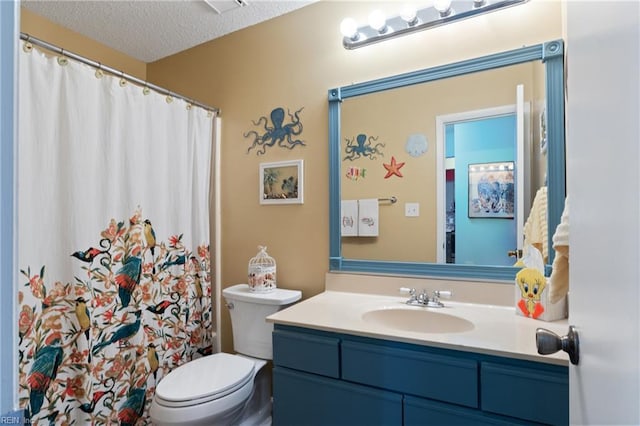 1005 Villas Ct, Virginia Beach, VA 23456 - full bathroom with vanity, toilet, a textured ceiling, and a shower with shower curtain