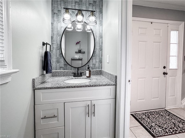 634 Biltmore Dr, Virginia Beach, VA 23454 - bathroom with tile patterned flooring, vanity, and crown molding