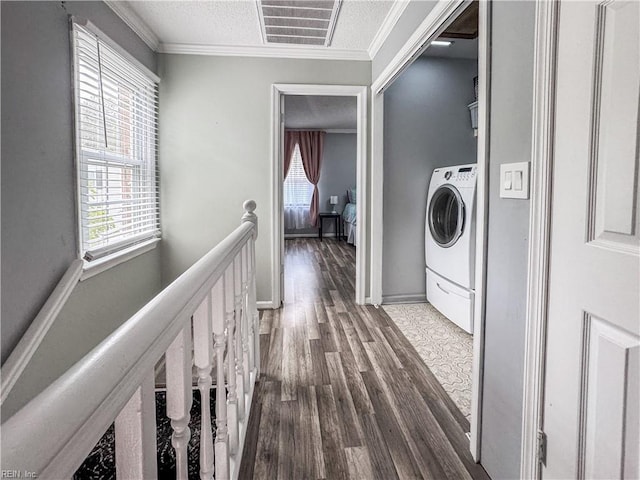 634 Biltmore Dr, Virginia Beach, VA 23454 - washroom with washer / dryer, wood finished floors, ornamental molding, and a textured ceiling