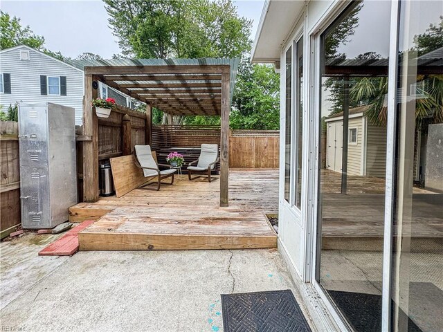 634 Biltmore Dr, Virginia Beach, VA 23454 - wooden deck with a fenced backyard and a pergola