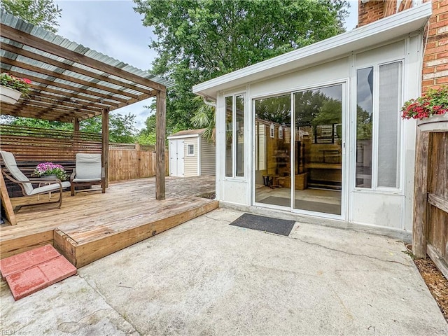 634 Biltmore Dr, Virginia Beach, VA 23454 - view of patio / terrace featuring a shed, a pergola, an outdoor structure, fence, and a wooden deck