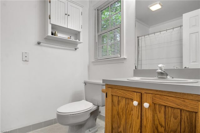 6 Hastings Ln, Williamsburg, VA 23188 - full bath with toilet, tile patterned flooring, vanity, baseboards, and crown molding