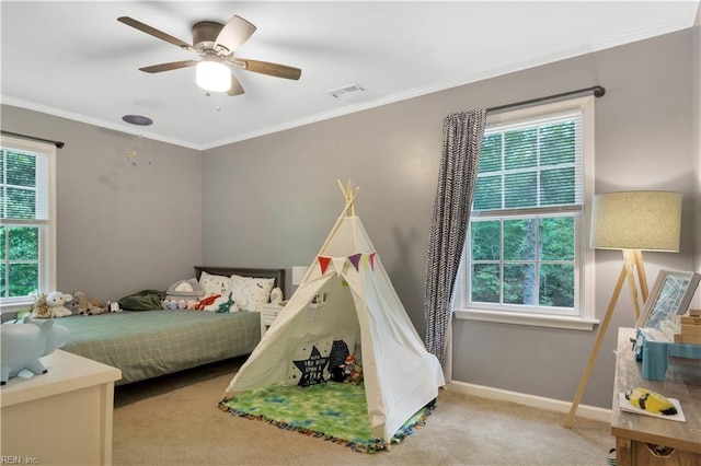 6 Hastings Ln, Williamsburg, VA 23188 - carpeted bedroom with baseboards, ornamental molding, and ceiling fan