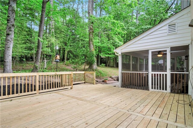 6 Hastings Ln, Williamsburg, VA 23188 - deck featuring a sunroom and view of wooded area