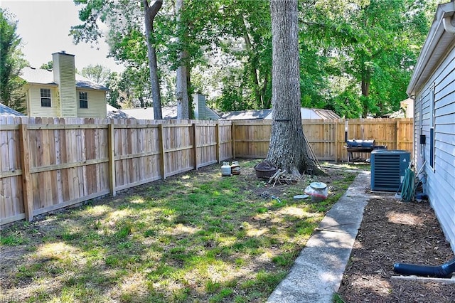 fenced backyard with central air condition unit