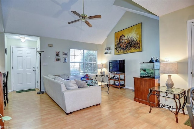 841 Masters Trl, Newport News, VA 23602 - living area with ceiling fan, wood finished floors, high vaulted ceiling, and baseboards