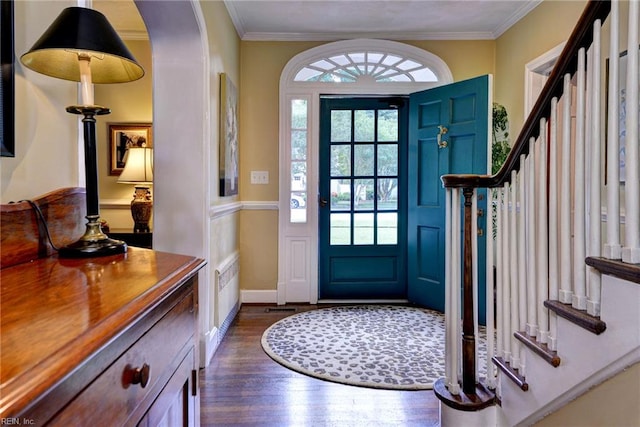 21 Westover Rd, Newport News, VA 23601 - entrance foyer with dark wood-type flooring, stairs, and crown molding