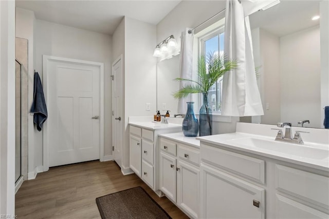 301 Sycamore Walk, Smithfield, VA 23430 - full bathroom featuring wood finished floors, vanity, and a shower stall
