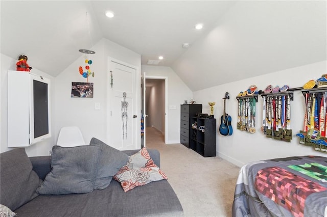 301 Sycamore Walk, Smithfield, VA 23430 - bedroom featuring vaulted ceiling, carpet flooring, recessed lighting, and baseboards