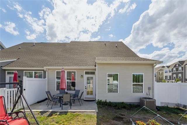301 Sycamore Walk, Smithfield, VA 23430 - rear view of house featuring a patio area, a fenced backyard, central AC, and a shingled roof