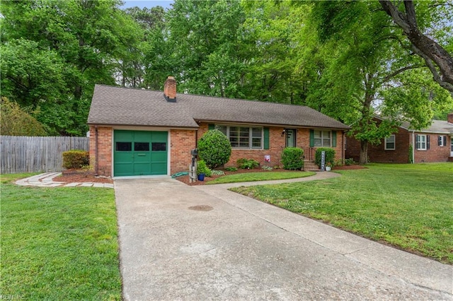 13 Omera Pl, Hampton, VA 23666 - ranch-style house featuring an attached garage, brick siding, a chimney, driveway, and a shingled roof