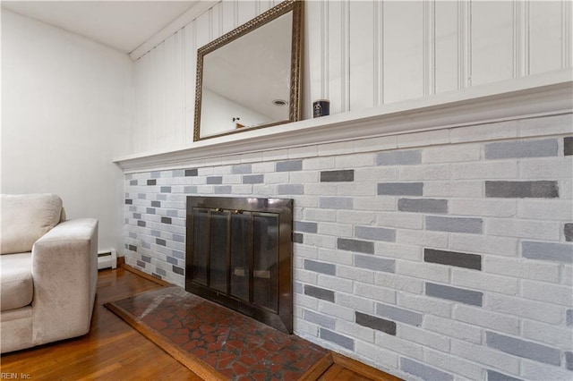 13 Omera Pl, Hampton, VA 23666 - detailed view of a fireplace, a baseboard heating unit, and wood finished floors