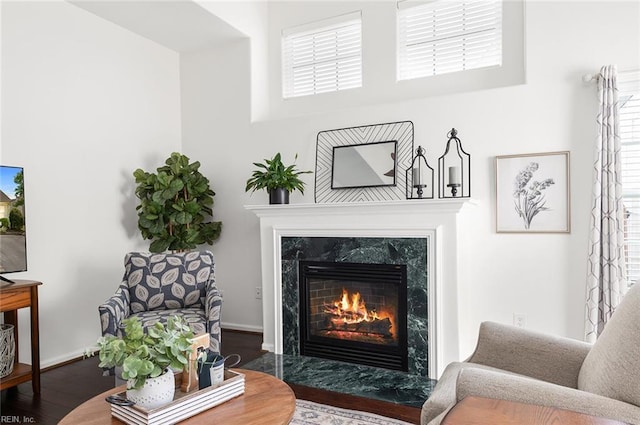 3009 Hogan Way, Suffolk, VA 23435 - living area featuring a fireplace, wood finished floors, and baseboards