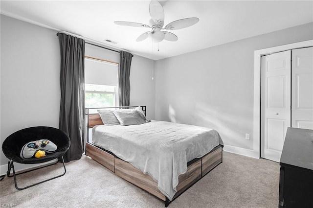 8209 Harlan Dr, Suffolk, VA 23436 - bedroom featuring carpet, baseboards, a closet, and ceiling fan
