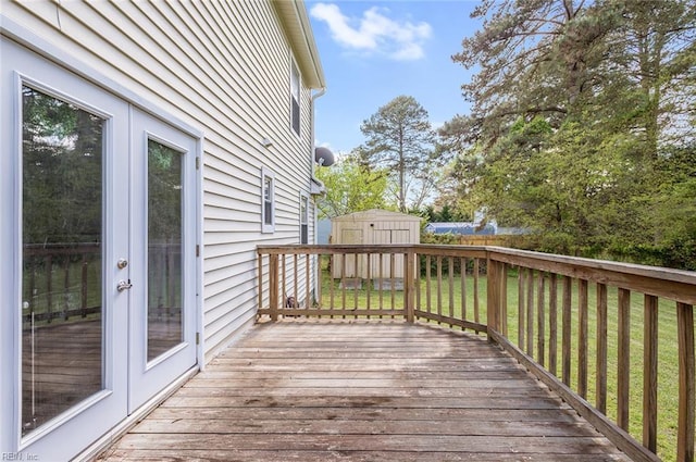 8209 Harlan Dr, Suffolk, VA 23436 - deck with a storage unit, an outbuilding, and a yard
