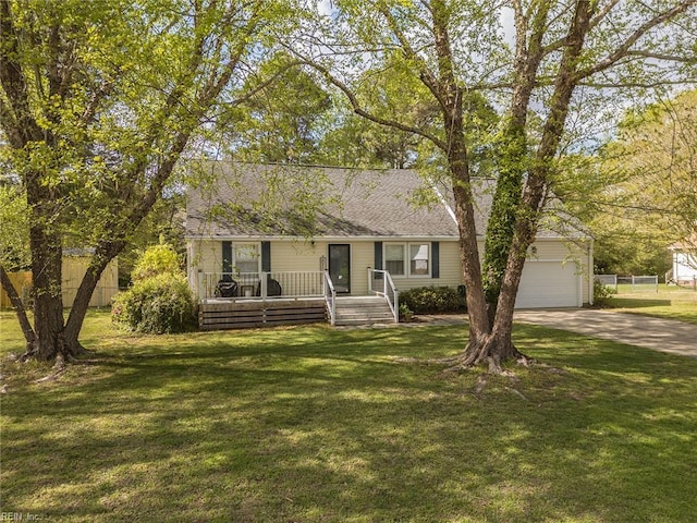 8209 Harlan Dr, Suffolk, VA 23436 - view of front of home featuring driveway, a garage, a front yard, and a shingled roof
