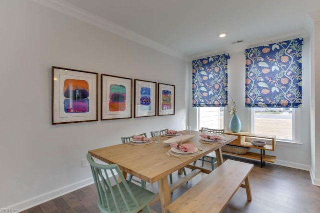 2234 Captiva Ln, Chesapeake, VA 23321 - dining area featuring crown molding, healthy amount of natural light, baseboards, dark wood-style floors, and recessed lighting