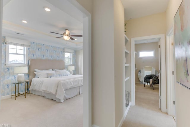 2234 Captiva Ln, Chesapeake, VA 23321 - bedroom featuring light colored carpet, multiple windows, baseboards, wallpapered walls, and recessed lighting