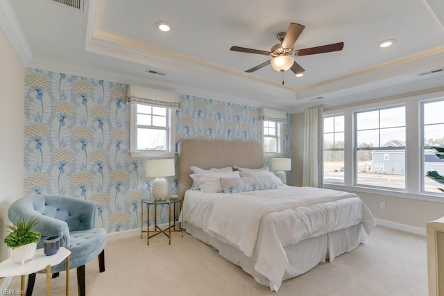 2234 Captiva Ln, Chesapeake, VA 23321 - bedroom with a raised ceiling, crown molding, baseboards, light carpet, and recessed lighting