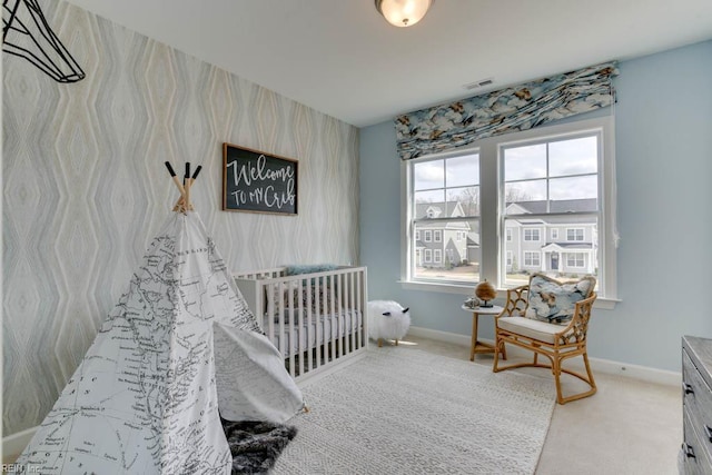 2234 Captiva Ln, Chesapeake, VA 23321 - bedroom with baseboards, light carpet, and wallpapered walls