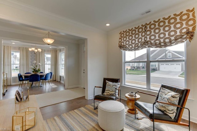 2234 Captiva Ln, Chesapeake, VA 23321 - sitting room featuring a chandelier, wood finished floors, recessed lighting, ornamental molding, and baseboards