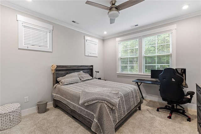 2349 Treesong Trl, Virginia Beach, VA 23456 - bedroom featuring carpet flooring, baseboards, ornamental molding, an office area, and recessed lighting