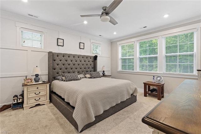2349 Treesong Trl, Virginia Beach, VA 23456 - bedroom featuring ornamental molding, light colored carpet, multiple windows, a ceiling fan, and baseboards