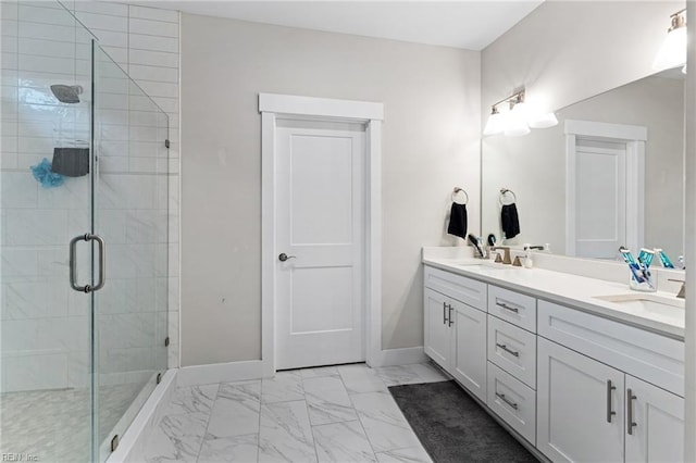 2349 Treesong Trl, Virginia Beach, VA 23456 - full bath featuring a shower stall, marble finish floors, double vanity, and baseboards