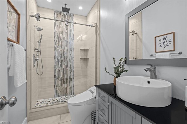 2509 Lone Pine Pt, Virginia Beach, VA 23451 - full bathroom featuring a shower stall, toilet, vanity, recessed lighting, and tile patterned flooring