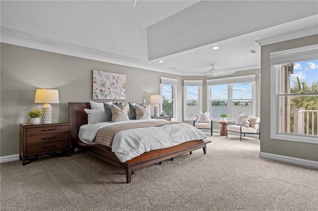 2509 Lone Pine Pt, Virginia Beach, VA 23451 - carpeted bedroom featuring baseboards, crown molding, recessed lighting, and a water view