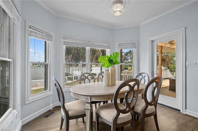 2509 Lone Pine Pt, Virginia Beach, VA 23451 - dining space featuring crown molding, wood finished floors, plenty of natural light, and baseboards