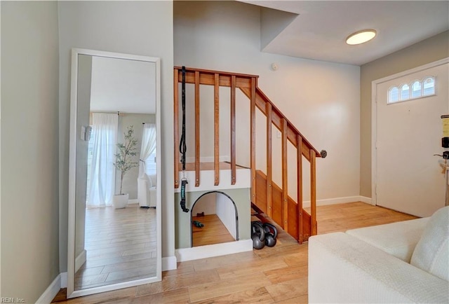 100 Castilian Dr, Virginia Beach, VA 23462 - foyer entrance featuring wood finished floors, stairs, and baseboards
