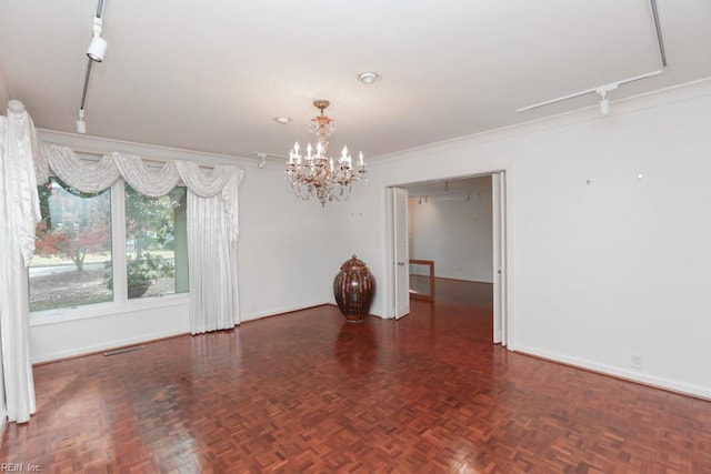 6025 River Rd, Norfolk, VA 23505 - unfurnished dining area with a chandelier, baseboards, and crown molding