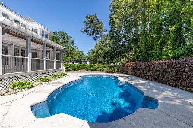 view of swimming pool featuring a pergola