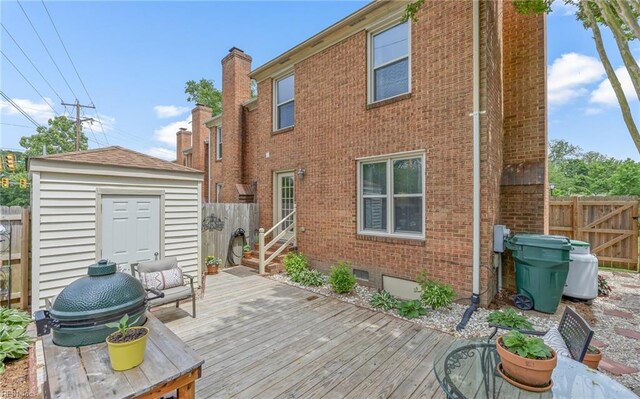 8 Riverview Ct, Suffolk, VA 23434 - back of property with brick siding, a wooden deck, and fence