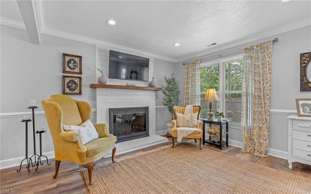 8 Riverview Ct, Suffolk, VA 23434 - living area featuring wood finished floors, a fireplace, crown molding, recessed lighting, and baseboards