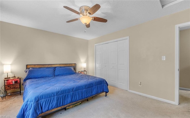 187 N Hunt Club Run, Newport News, VA 23608 - carpeted bedroom featuring baseboards, a closet, a ceiling fan, and a textured ceiling