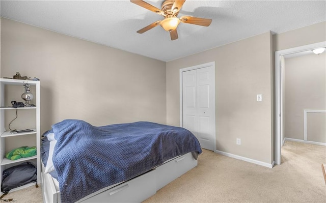 187 N Hunt Club Run, Newport News, VA 23608 - bedroom with light carpet, a closet, baseboards, and ceiling fan