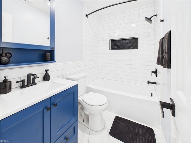 full bath featuring toilet, shower / bath combination, and vanity