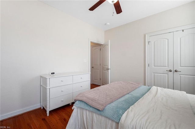 816 Dawson Cir, Chesapeake, VA 23322 - bedroom featuring wood finished floors, a closet, baseboards, and ceiling fan