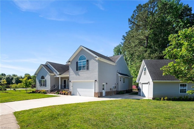 816 Dawson Cir, Chesapeake, VA 23322 - traditional home featuring a front lawn, a garage, an outbuilding, and driveway