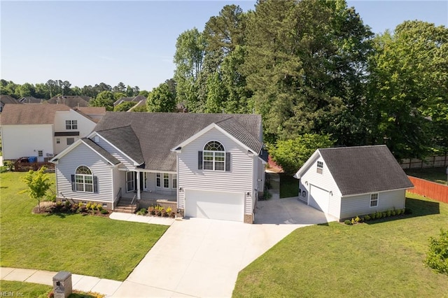 816 Dawson Cir, Chesapeake, VA 23322 - traditional-style home featuring concrete driveway, a garage, an outdoor structure, a porch, and crawl space