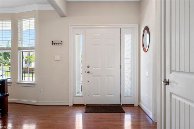 816 Dawson Cir, Chesapeake, VA 23322 - entryway with dark wood-style flooring, healthy amount of natural light, baseboards, and ornamental molding