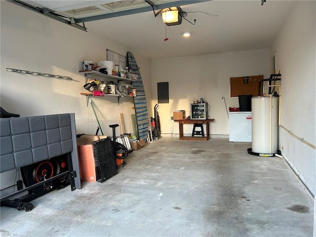 5049 Heathglen Cir, Virginia Beach, VA 23456 - garage with water heater, a garage door opener, electric panel, and a workshop area
